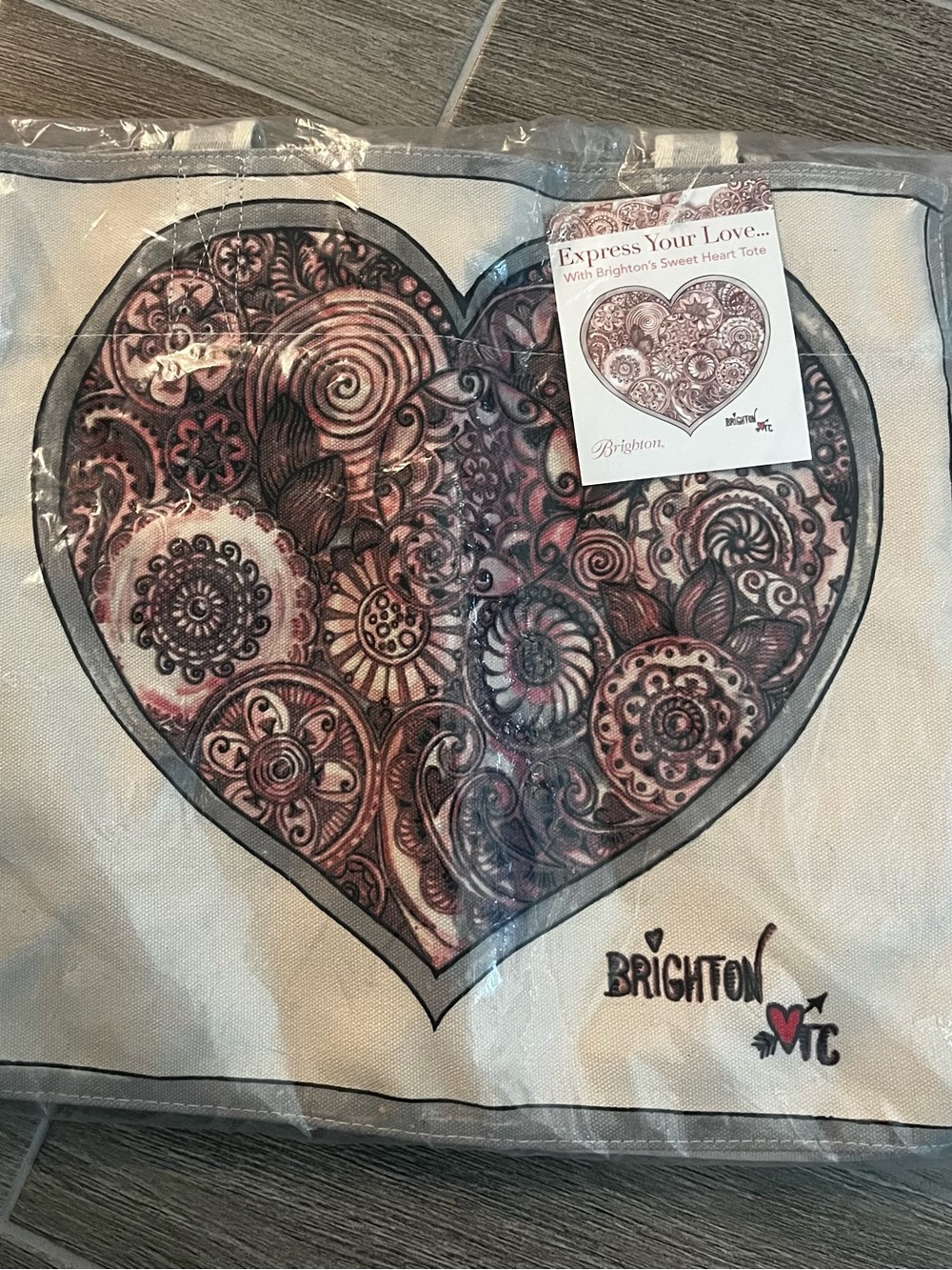Brighton Canvas Pink and Cream Heart Tote New